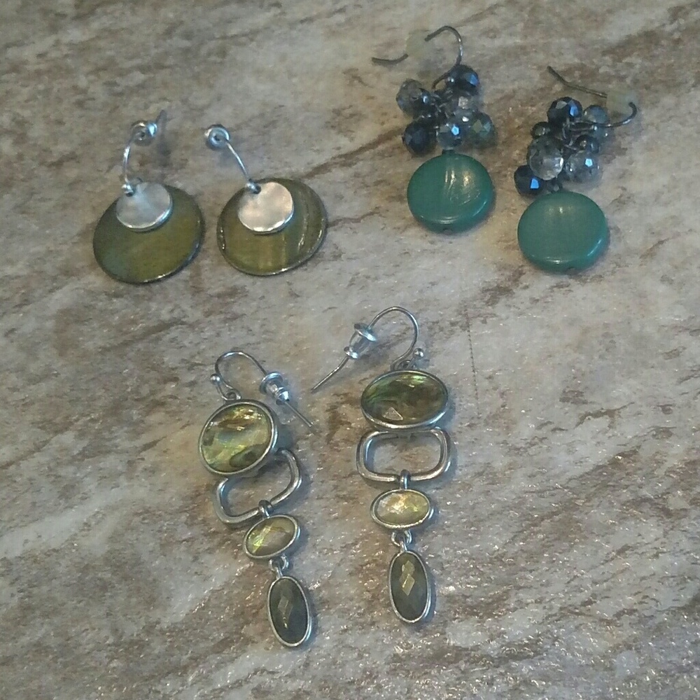 Bundle of Dangle Earrings 3 pairs Green Silver